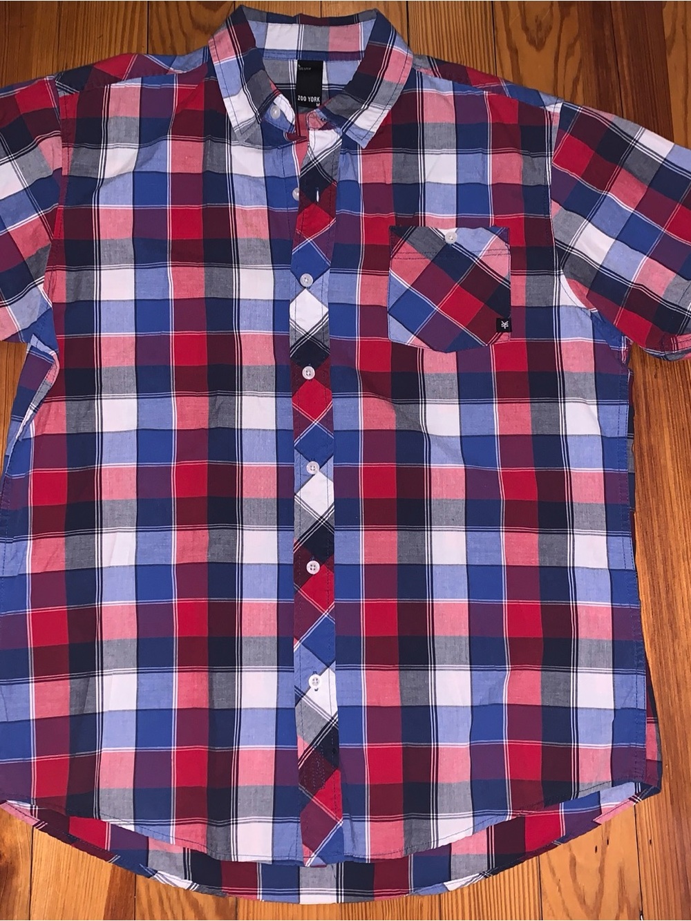 Zoo York Plaid Short Sleeve Red Blue White Button Men's Large NY Street Style